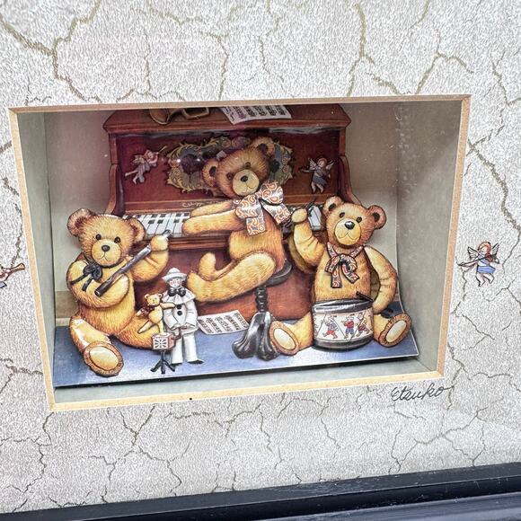 Framed teddy bear Tatebanko handcrafted framed art by ETSUKO (USHIDA) LAWLER - Picture 4 of 10